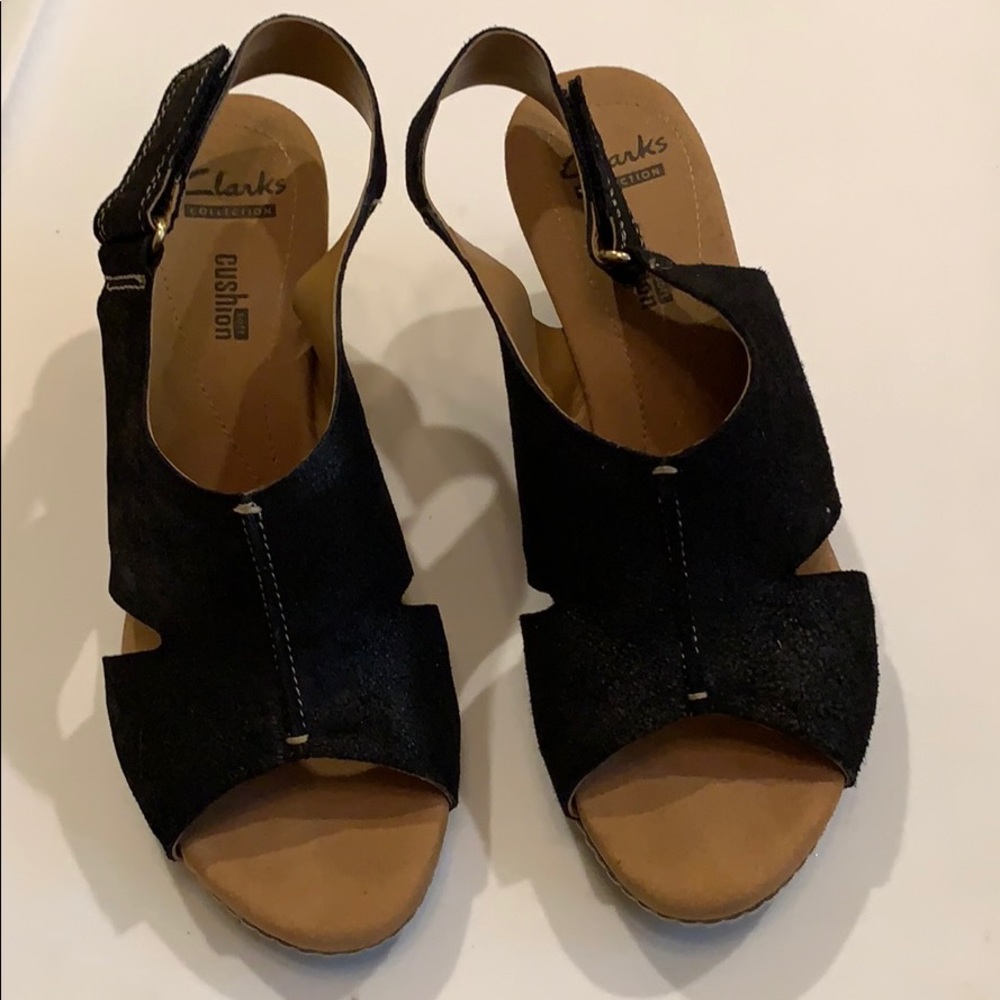 New Clark’s Black Sparkly Wedge Comfort Shoes 8